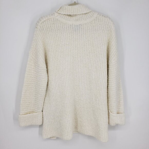 Express Chunky Ribbed Knit Turtleneck Sweater S Womens Asymmetrical Slit Cream - Picture 2 of 9